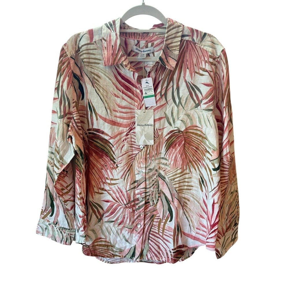 NWT $128 Disney Tommy Bahama Coastalina Linen Palm Canyon Relaxed Top Shirt L
